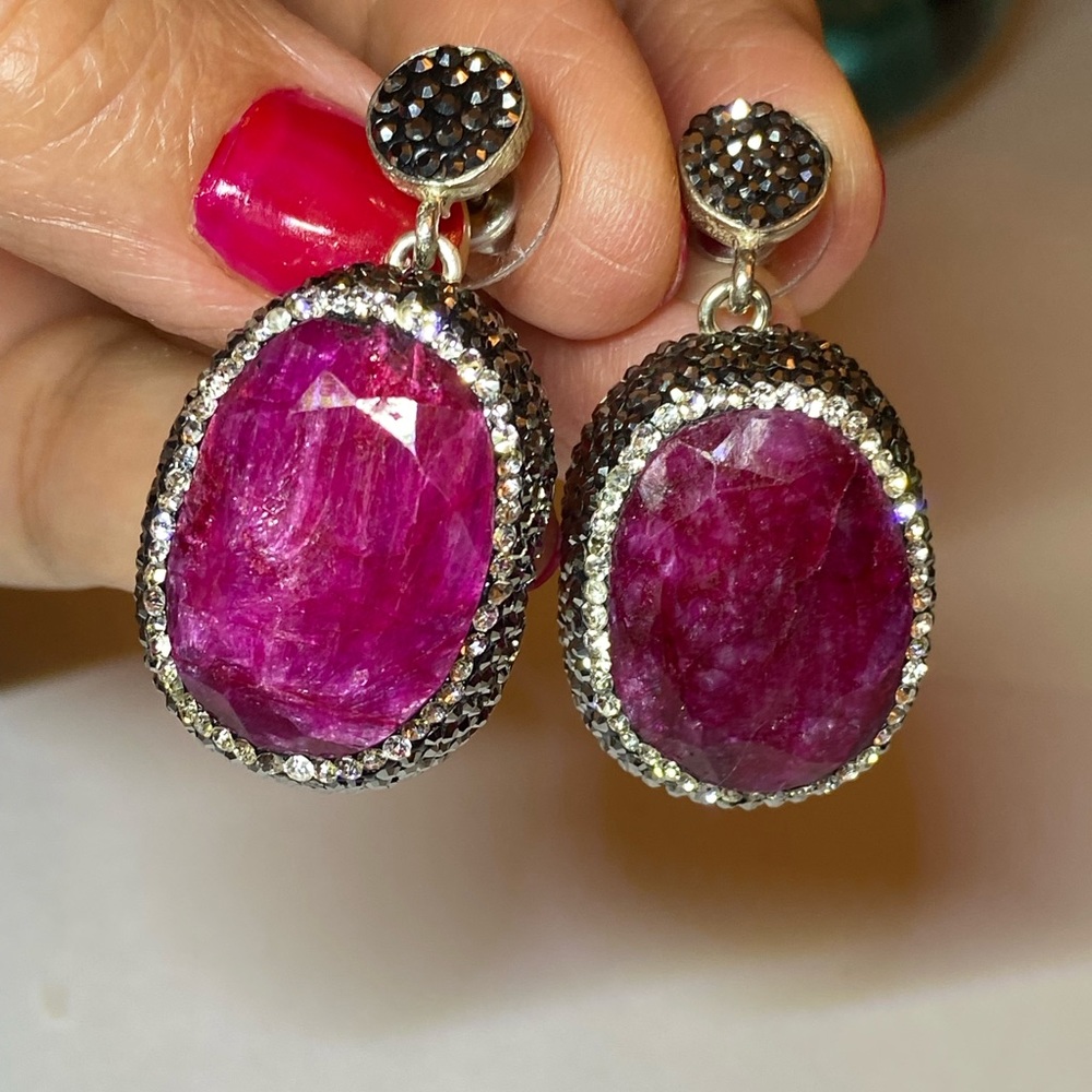 Natural Ruby Silver Victorian Dangle Earrings - image 7